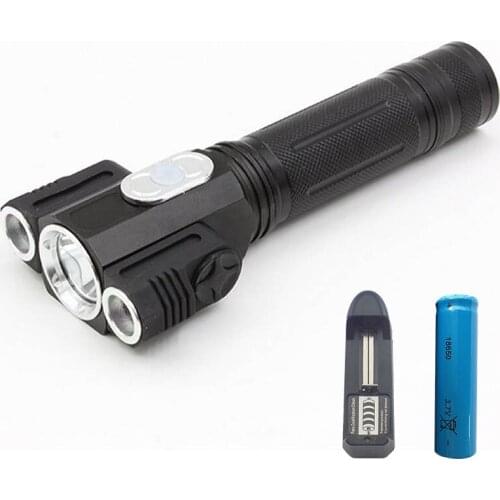 New T6 Q5 Led Flashlight Riding Torch Magnetic Working Lamp Camping Outdoor Sports lampe torche + 18650 battery + charger