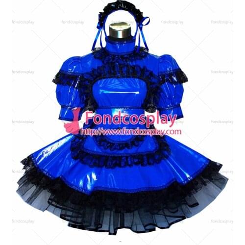 Sexy Sissy Maid Dress Pvc Dress Blue Lockable Uniform Cosplay Costume Custom-made[G488]