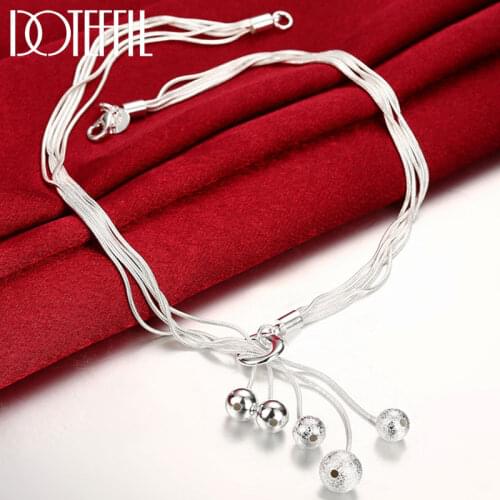 DOTEFFIL 925 Sterling Silver Round Frosted Smooth Beads Pendant Necklace Snake Chain For Women Wedding Engagement Jewelry Gift