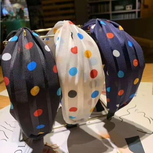Women Solid Color Dot Hairband Knot Elastic Simple Wild Bow Headband Girls Fashion Headwear High Quality Hairbands New Arrival