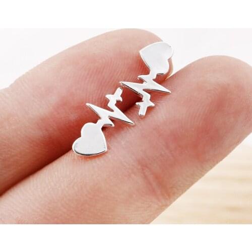 Sasusp Stainless Steel Heart Earrings For Women Fashion Heartbeat Earings Ear Studs For Girlfriend Christmas Gift