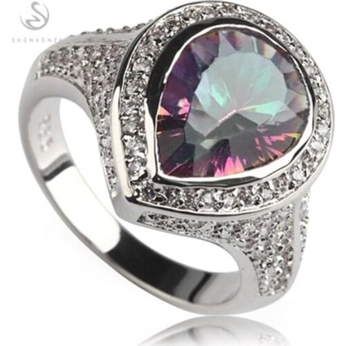 SHUNXUNZE Hyperbole Engagement Wedding big rings for women Rainbow Cubic Zirconia accessories Rhodium Plated R764 size 6 7 8 9