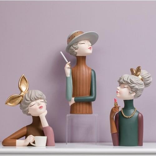 Nordic ins Girls Ornament Resin People Statue Room Decoration Living Room Decor Cute Craft Gifts Sculpture Modern Decoration