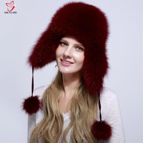 Special offer women fox fur natural russian Ushanka hats winter thick warm ears fashion bomber hat lady genuine real fox fur cap