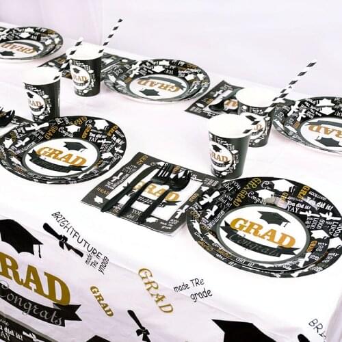 Graduation Decoration 2021 Disposable Tableware Plate Cup Napkin Tablecloth Doctor Grad Congratulate Graduation Party Supplies