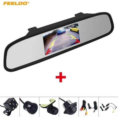 FEELDO 4.3" LCD TFT Rearview Mirror Monitor With Rear View Parking Backup Camera Video System 2.4G Wireless & Cigarette Lighter