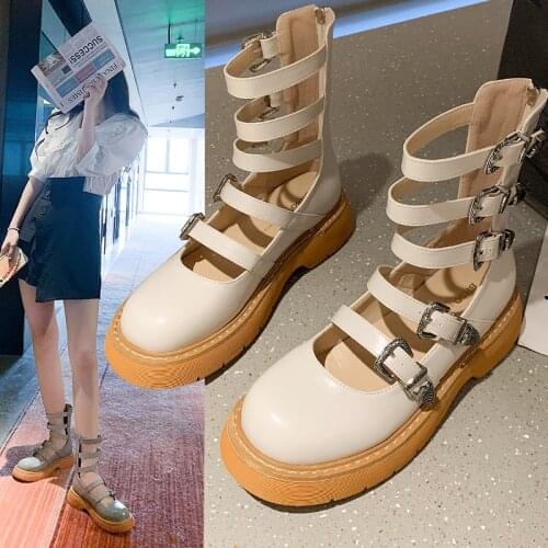 Spring and Autumn Comfortable Walking Halloween Gift Brand Belt Buckle Fashion Black Cool Gothic Punk Ankle Womens Shoes