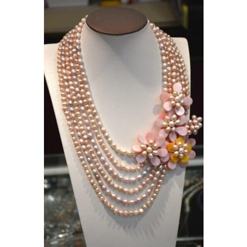 50cm new arrival Natural Pink Freshwater pearl and baby pink shell flower statement necklace for women