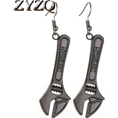 ZYZQ Female Punk Small Wrench Drop Earrings Hyperbolic Metal Black Color Tools Pendant Earings Brincos Jewelry For Women