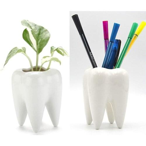 1Pcs Tooth Shaped Tabletop Ceramic Flowerpot Home Furnishings Cute Cactus Pot Flower Succulent Plant Nursery Basin Table Va L5L0