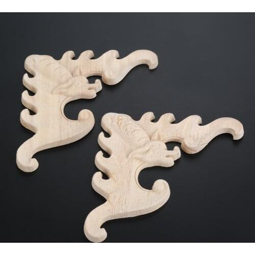 2pcs/1pair 12cm Unpainted Wooden Carved Corner Left+Right Decal Natural Wood Wave Furniture Wall Decor Frame Applique Vintage