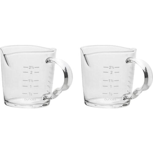 2 Pack Espresso Measuring Glass,3-Ounce Double Spouts Shot Glass with Pouring Handle,Heat Resistant Measuring Pitcher