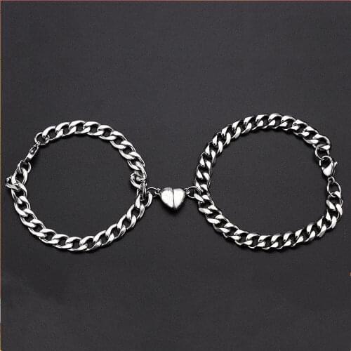 2pcs / set heart magnet attract Couple Bracelet love key lock charm jewelry stainless steel chain necklace jewelry for women men