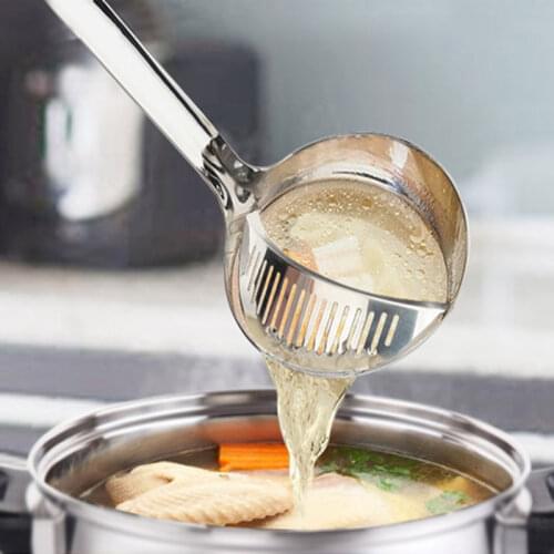 1Pcs 2 In 1 Long Handle Soup Spoon Stainless Steel Home Ladle Strainer Cooking Colander Kitchen Porridge Scoop Tableware Tool