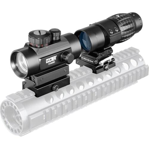 3X Magnifier Scope Compact Tactical Sight Flip with Holographic 1 x 40 Red Green Dot Sight Airsoft with Riser 20mm Mount Rail