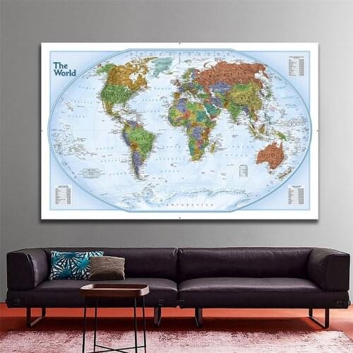 A2 Size The Wolrd Physical Map 2012 Edition Printed Fine Canvas World Map For Home Living Room Wall Decoration