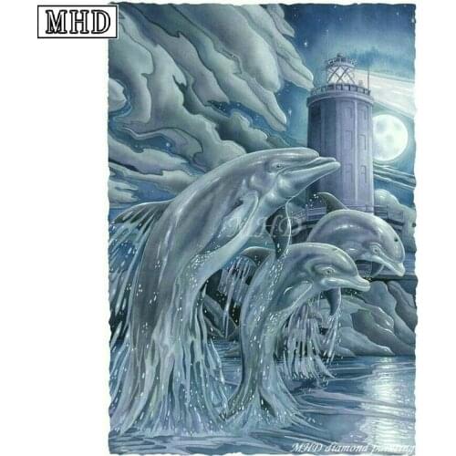 MHD 5d diy diamond painting "dolphin ice" new arrival 3d diamond cross stitch square sewing home decoration SB37