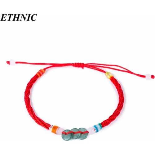 Fashion Red Bracelet Lucky Thread String Acrylic Coin Charm Braided Adjustable Chain Anklet Bracelets For Women Jewelry