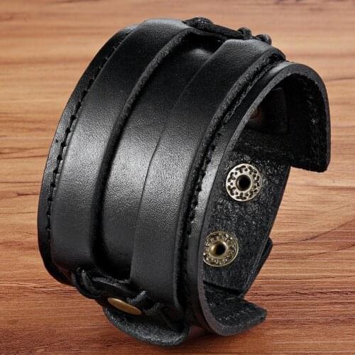 TYO Double Safety Clasps Black & Brown Color PU Leather Bracelet 18-20CM Size Belt Bracelet For Men Birthday Party Gift Discount
