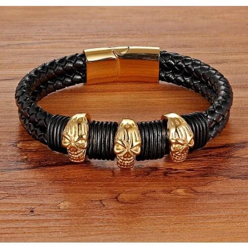 TYO 2019 "X"Pattern & Skeleton New Classic Style Fashion Jewelry With Genuine Leather Bracelet Accessories Bangle For Men Gift