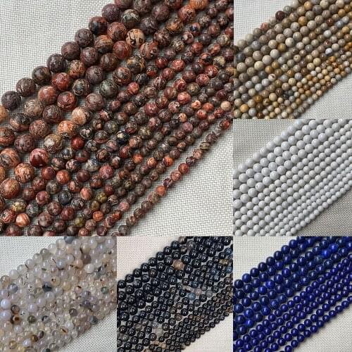 Fine Natural Stone Beads Red Leopard Skin Chrysanthemum Stone Round Beads Handmade Phoenix Lapis Lazuli Necklace Accessories