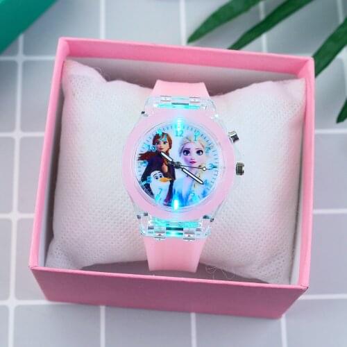 Disney Cartoon Flash Light Childrens Watches Kids with Box Silicone Strap Princess Elsa Girls Watch Boys Clock reloj infantil