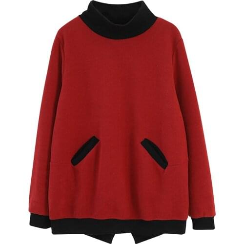 Turtleneck Jumpers Tops Long Sleeve Pocket Casual Autumn Pullovers Loose Fashion Female Hoodies Sweatshirts Loose Moletom 2021