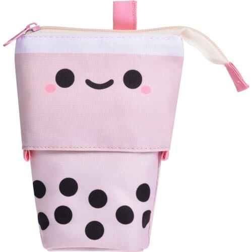 Cute Boba Cartoon Smiling Student Pencil Case Pen Telescopic Stand Stationery Box Girl Cosmetic Bag Storage Box Gift For Friends