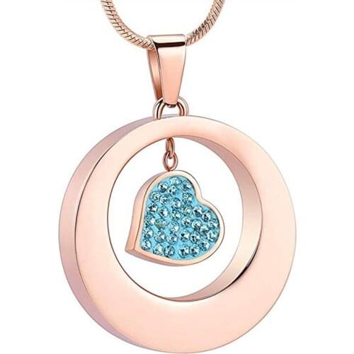 K8251 Circle of life Crystal Heart Cremation Jewelry for Ashes Pendant Stainless Steel Keepsake Memorial Urn Necklace for Ashes
