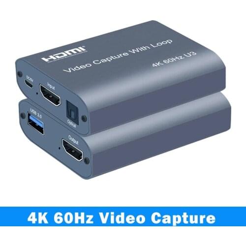 4K 60HZ Loop USB 3.0 Mic Audio Video Capture Card 1080P 60fps HDMI Video Grabber for PS4 Game HD Camera Recording Live Streaming