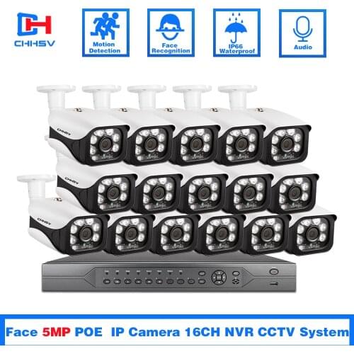 Two way Audio 4K 5MP H.265 16CH CCTV Security NVR Kit 5MP Outdoor Waterproof IP Camera POE Security Video Surveillance Set