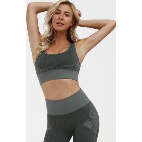 Split Seamless Yoga Set Women Gray Dry Fit Two 2 Piece Tight Crop Top Bra Vest Legging Sportsuit Workout Outfit Fitness Gym Set