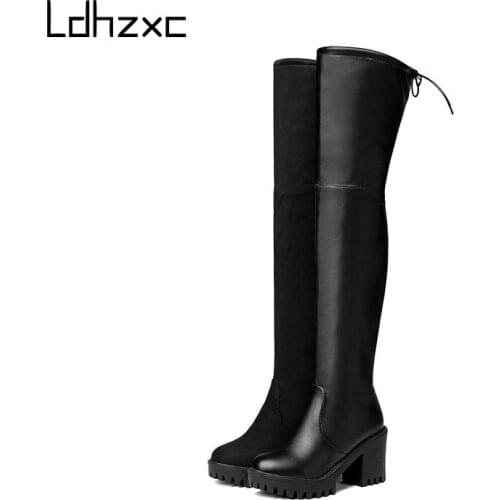 LDHZXC 2020 hot sale over the knee thigh high boots women round toe high heels platform boots slim party prom shoes woman