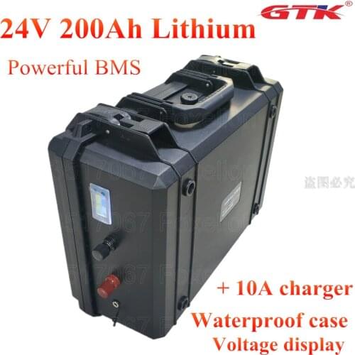 24V 200AH batterie Lithium Ion batterie solaire nmc accu 24v 200ah BMS System RV EV inverter waterproof case + 10A charger