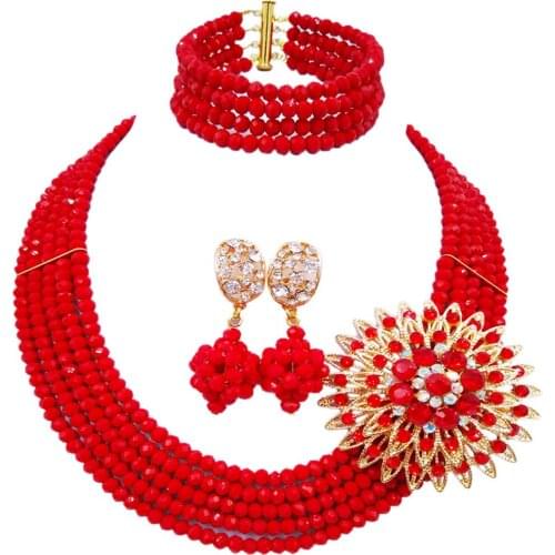 Majalia Classic Fashion Nigeria Wedding Africa Beads Jewelry Set Opaque red Necklace Bracelet Bridal Jewelry Sets MH-21