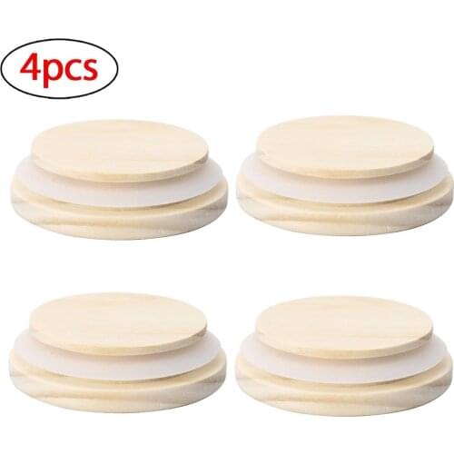 NEW 4Pcs 52mm/72mm/82mm/92mm Reusable Natural Pine Wooden Cover Lids with Silicone Seal Ring for Coffee Mug Jar Glass Drink Cup