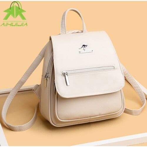 Fashion Multifunction Backpack Solid Color Womens Shoulder Messenger Bag New High Quality Pu Leather Simplicity Women Handbag