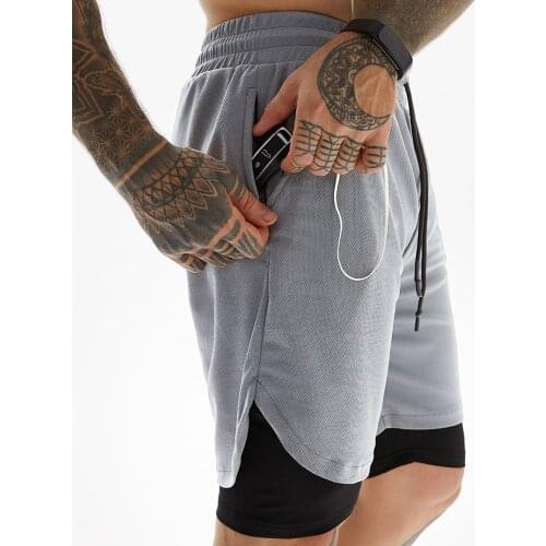 Mens Running Shorts Mens 2 in 1 Sports Shorts Mens Gym Fitness Bodybuilding Jogging Running Sports Pocket Sweatpants Drawstring