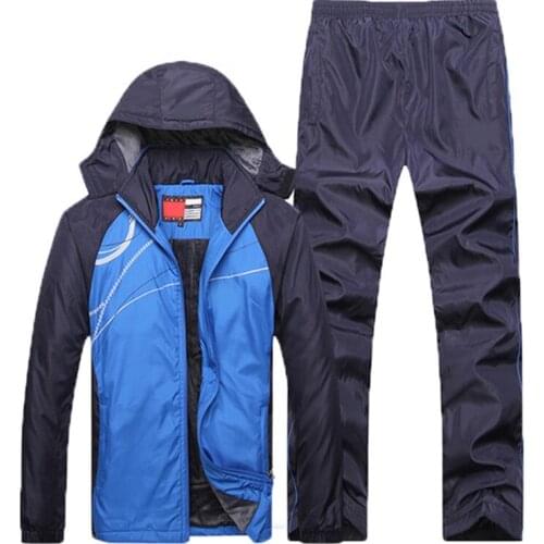 Tracksuit Men Velvet Fur Winter Jacket+Pants Two Piece Clothing Set Hooded Sportswear Sweatpants Track Suit Men size L~4XL 5XL