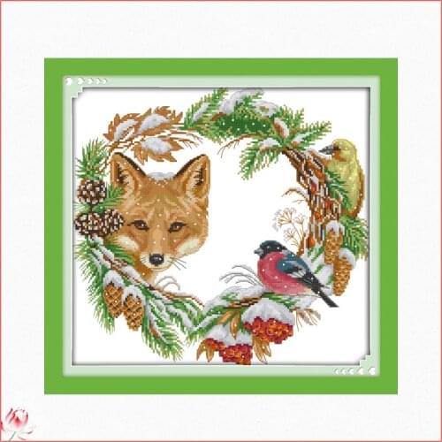 The Fox And The Garland Pattern Cross Stitch Kit DIY Embroidery Set 14CT 11CT Needlework Sewing Kit Home Deco Handmade Gift
