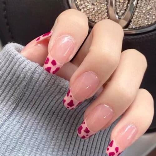 False pre decorated nails Sweet Powder Leopard Print Nail Patches Shiny Nails Wearable Nail Art Products 24pcs With Glue TY