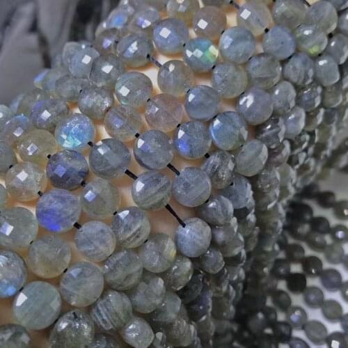 Natural 6*9m labradorite flat round grey moonstone loose beads faceted gemstone for jewelry women bracelet needlework DIY