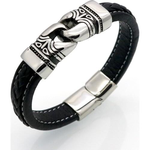 New Arrival Men Stainless Steel Bracelet Byzantine Style Men Fashion Jewelry Accessories Male Leather Charm Wristband pulseira