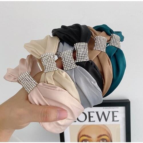 Hairlyah Rhinestone Knotted Headband South Korea Blue Black Silver Gray Wide Edge Fashion Simple Headwear Accessories