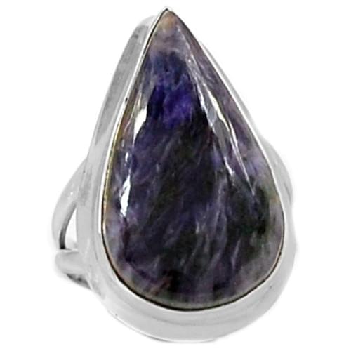 Genuine Charoite Ring 100% 925 Sterling Silver Size: 6.75, KR0233