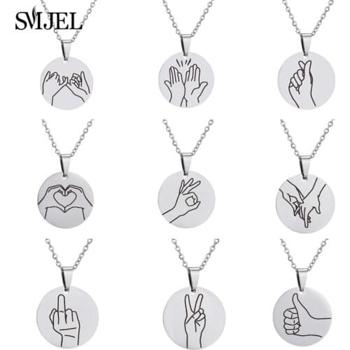 SMJEL Engraved Language I Love You Necklace Swear Okay Hand Gestures Necklace Sister Best Friends Gifts Friendship Jewelry