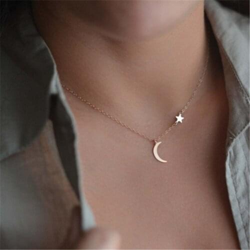 Romantic Moon Stars Pendant Women Clavicle Necklace Charming Temperament Jewelry For Women Girlfriend Valentines Day Gift