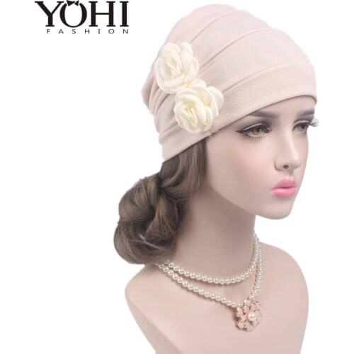 New Hot Sale warm elegant fashion double 3d flower Chemo beanie Cap Sleep comfort Turban Hat for women