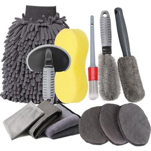 9Pcs Car Wash Tool Brush Car Tire Wheel Cleaning Tool Kit Microfiber Washing Sponge Glove Towel Wheel Brush Cleaning Kit