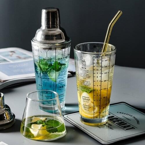 400ML Cocktails Shaker Cup Bottle Mix Master Glass Bar Wine Transparent Scale Cocktail Stainless Bar Bottle Tools Bar Spoon